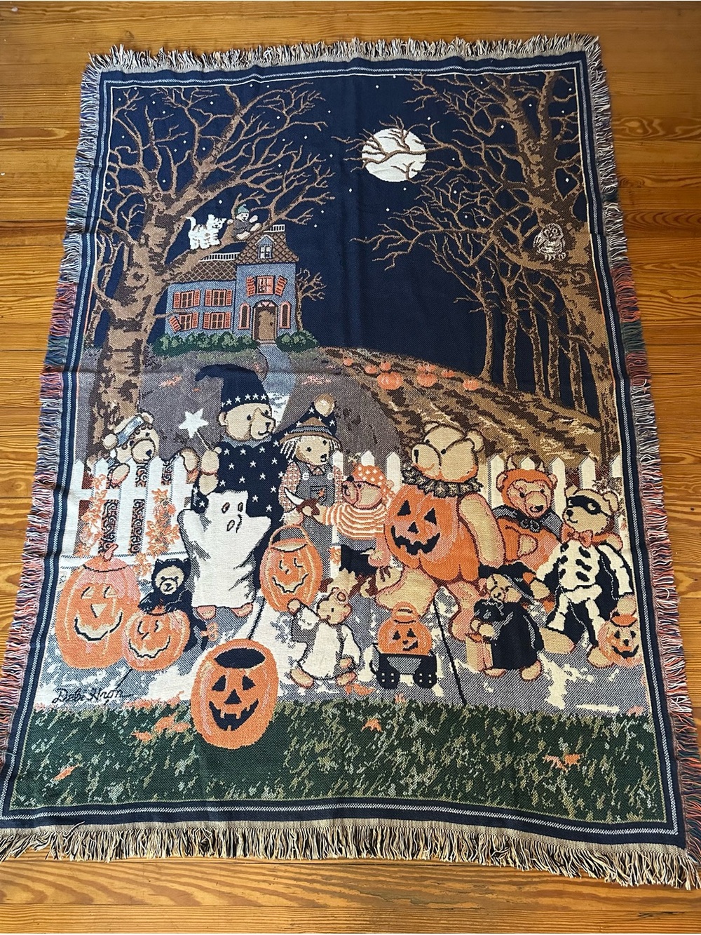 Vintage 90 Goodwin Weavers Debi Hron Halloween Teddy Bear Cotton Tapestry